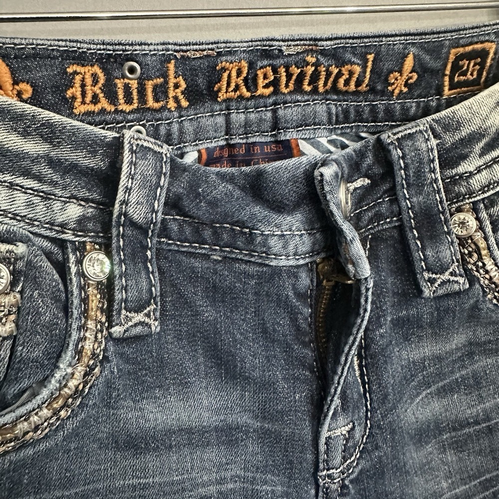 Rock Revival Low Rise Y2K Jeans Size 26 (fits 28x28.5) Betty Boot Rhinestones - Picture 3 of 12